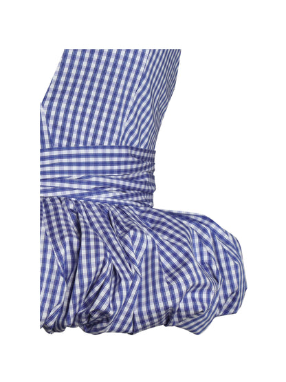 Ilene Blue and White Checkered Bubble Hem Halter Top