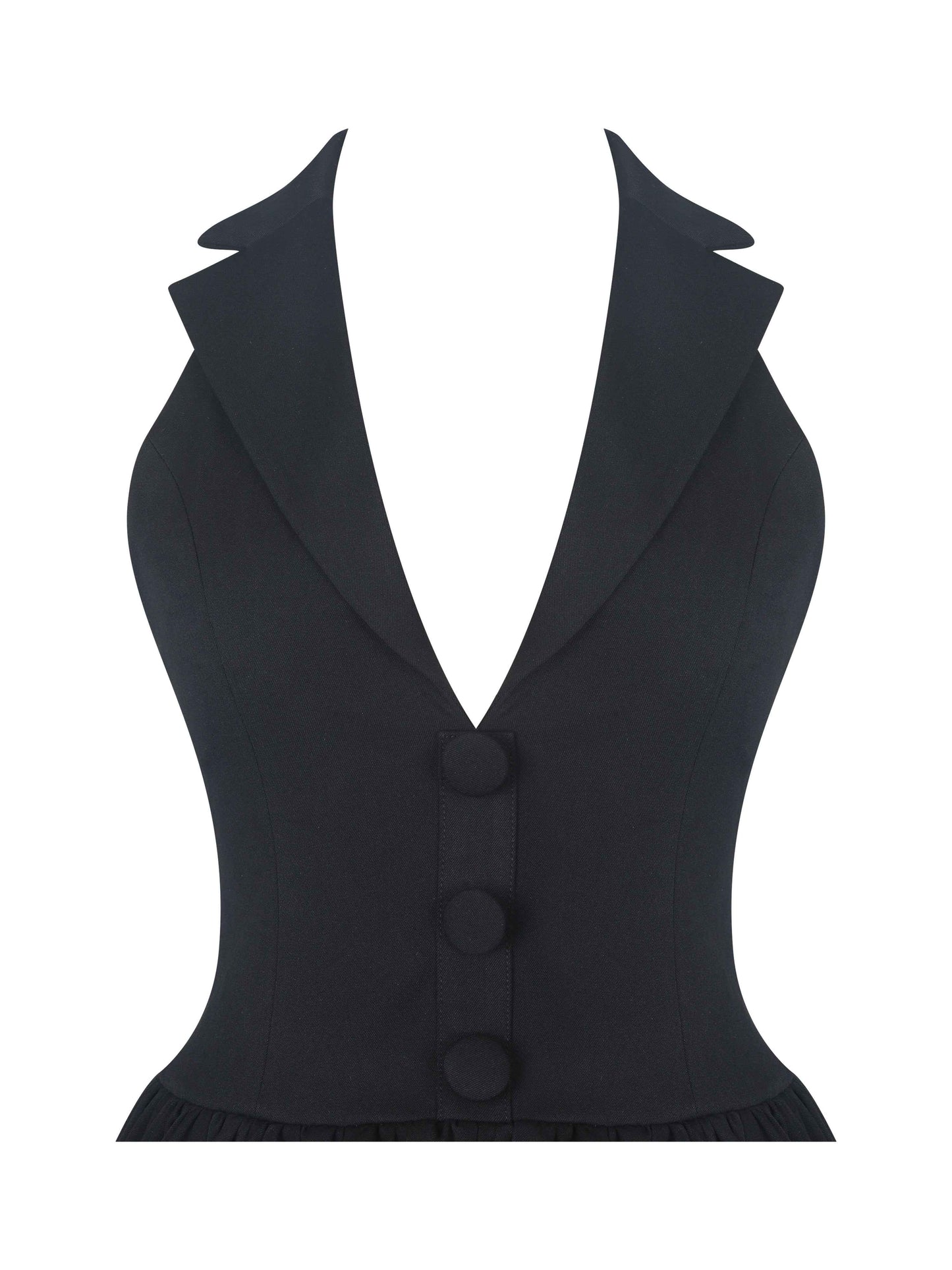 Delaney Black Lapel Halter Midi A-Line Dress