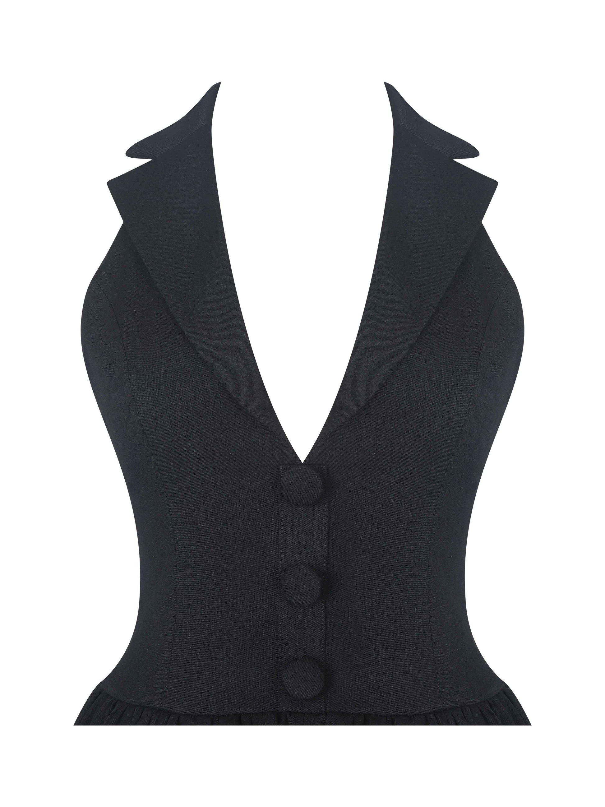 Delaney Black Lapel Halter Midi A-Line Dress