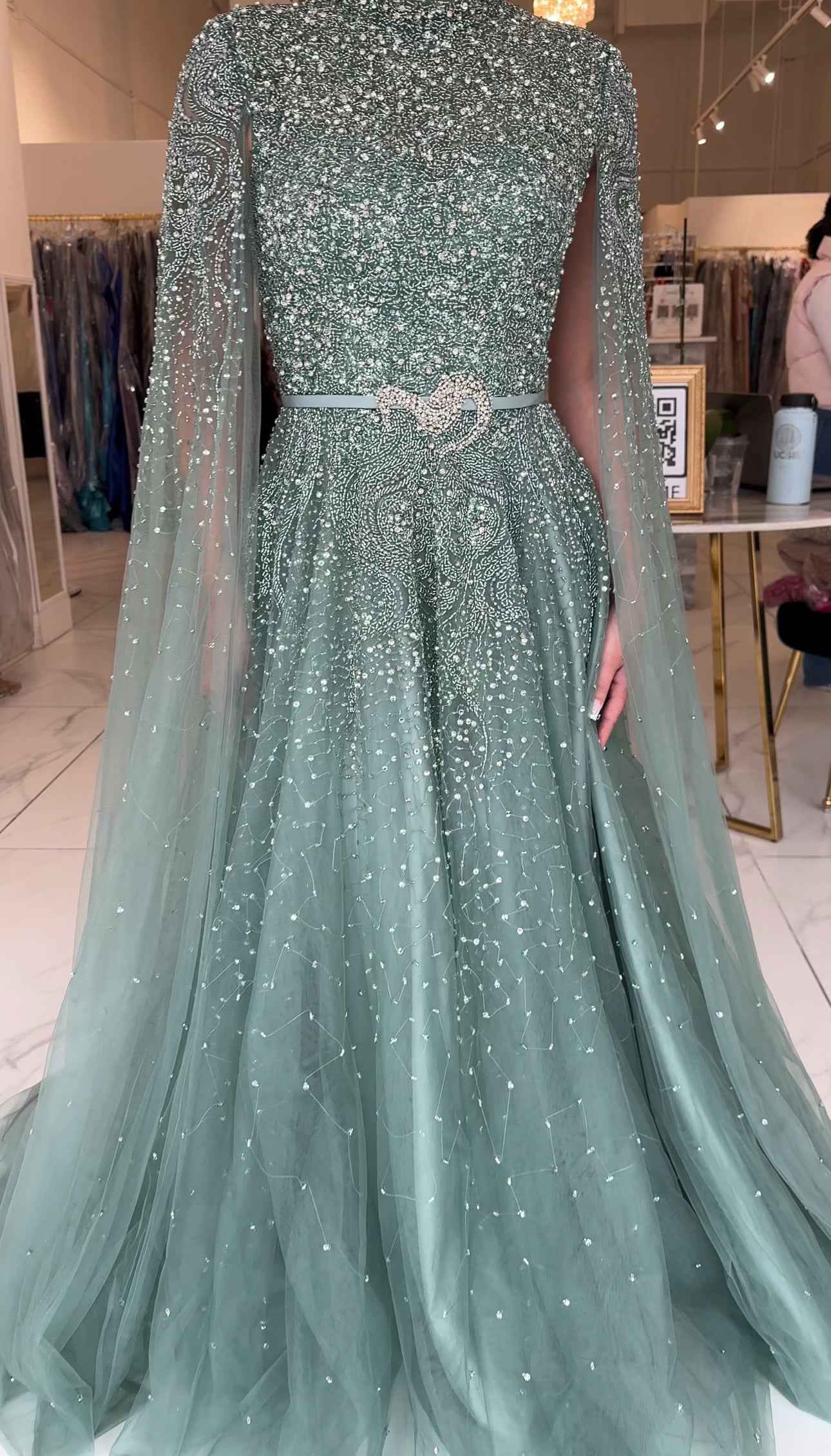 Noor Modest Long Drape Sleeves Beaded A-line Gown