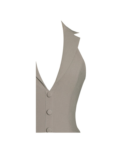 Hazel Brown Preppy Halter Neck Pleated Mini Dress