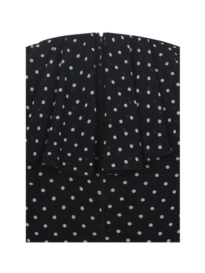 Omari Black Chiffon Polka Dot Ruffled Neckline Mini Dress