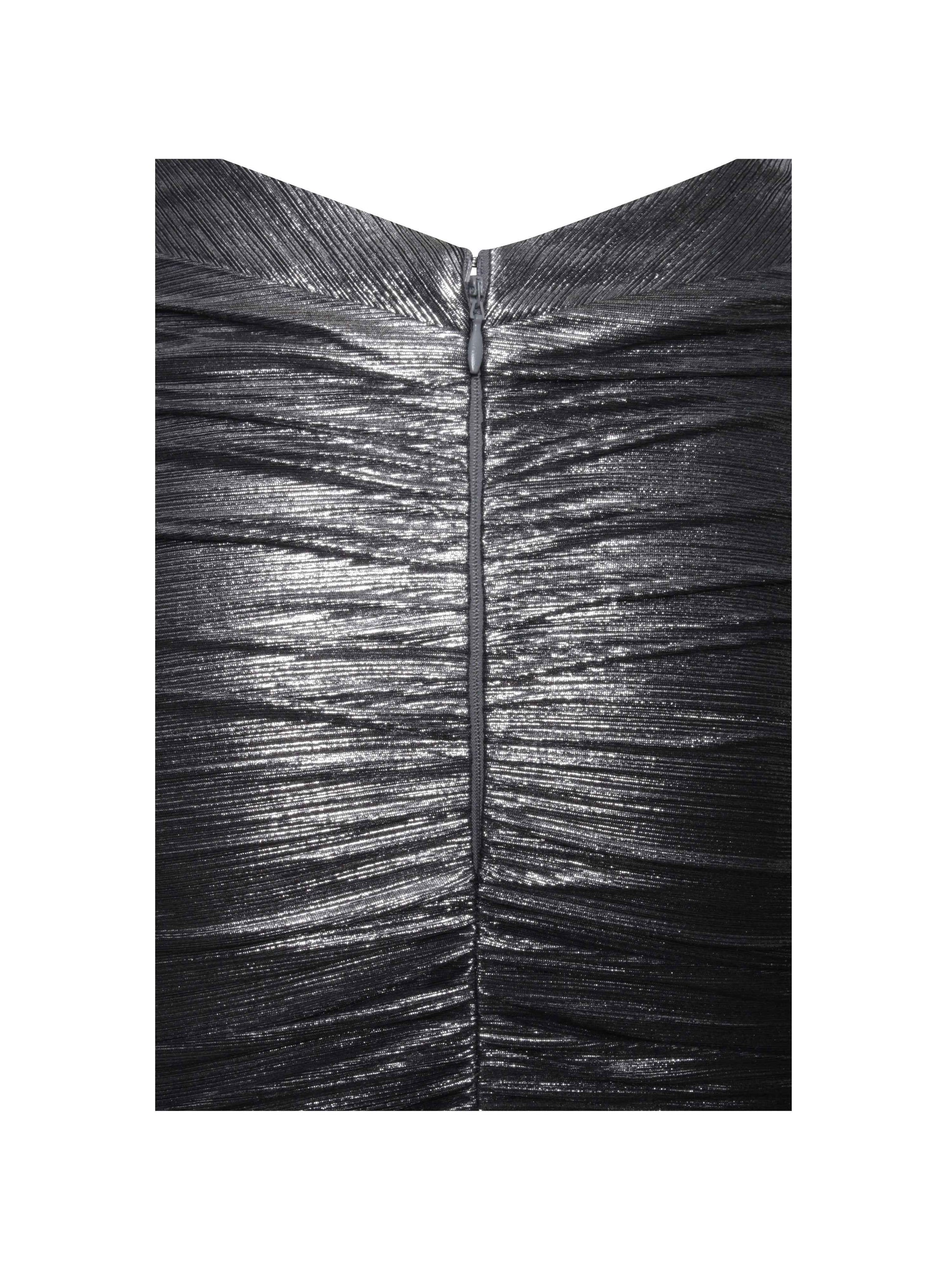 Abril Ruched Silver Glitter Backless Gown