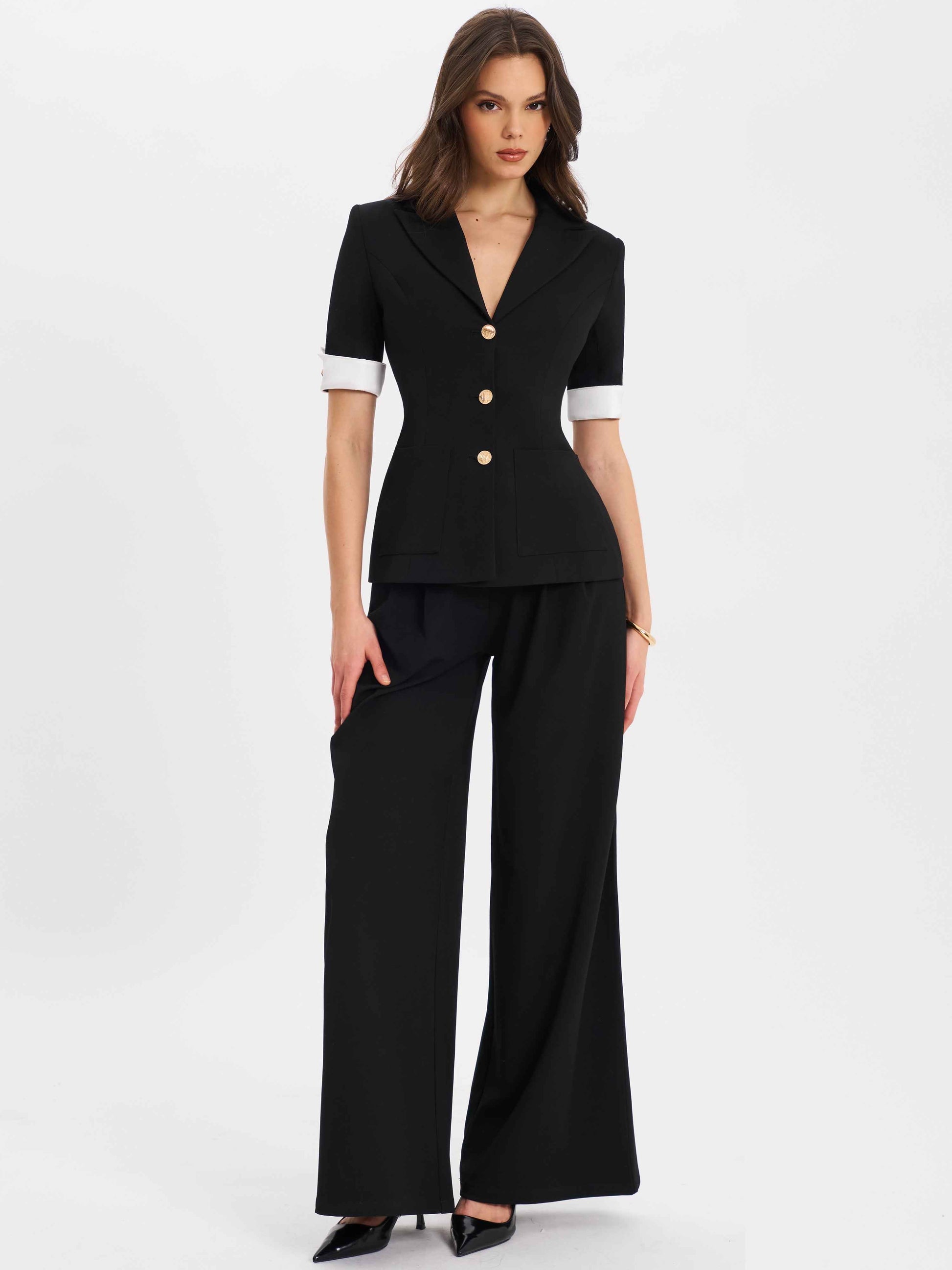 Aleeza Black Wide Leg Suit Pants