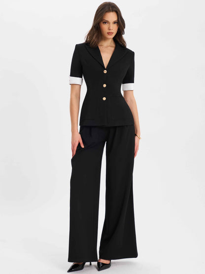 Aleeza Black Wide Leg Suit Pants