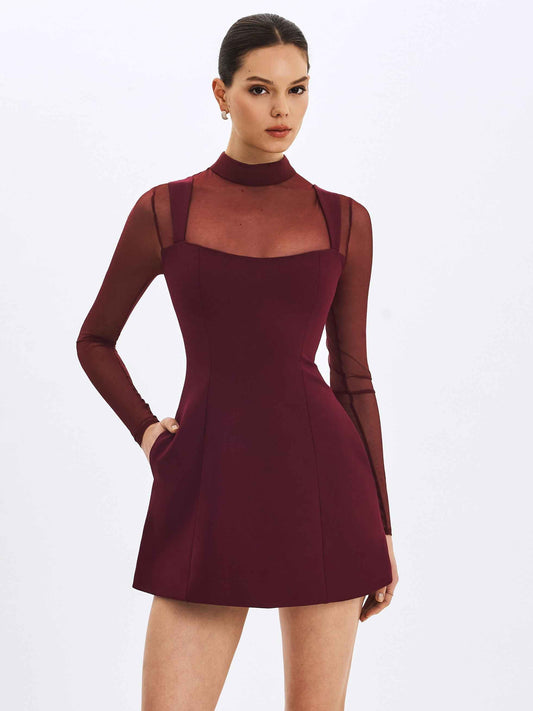 Natasha Burgundy Faux Two-Piece Turtleneck Mini Dress