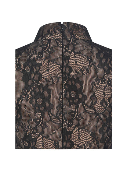 Valerie Black Lace Teardrop Neckline Ruched Mini Dress