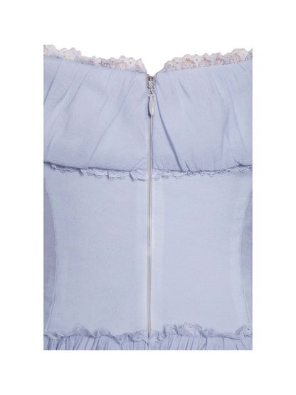 Xavy Baby Blue Off Shoulder Corset Midi Dress