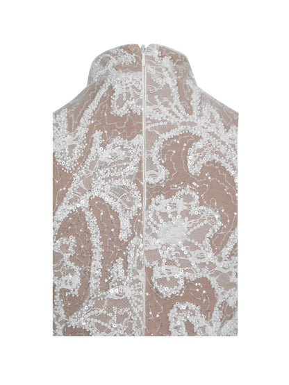 Tavia White Beaded Teardrop Neckline Maxi Dress