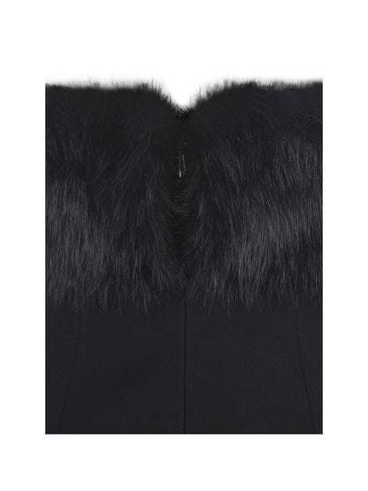 Evelyn Black Fur-Trimmed Mini A-Line Dress