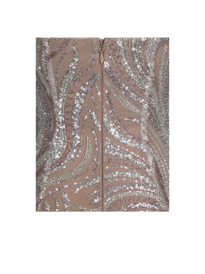 Quinci Apricot Beaded Sequin Sweetheart Maxi Dress