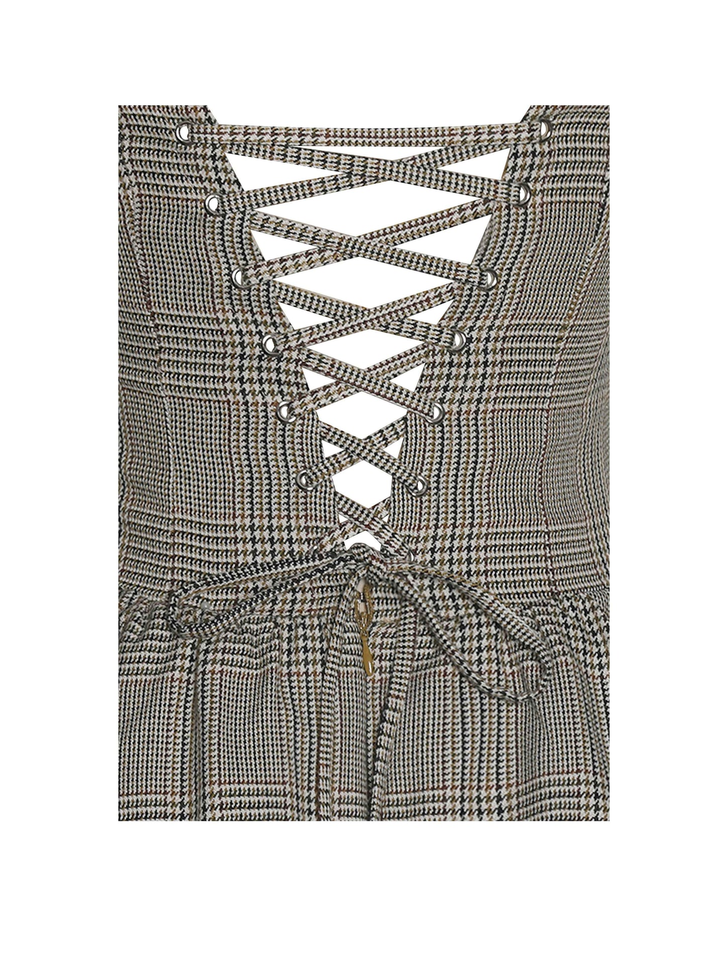 Dacia Plaid Halter Lace-up Bubble Mini Dress