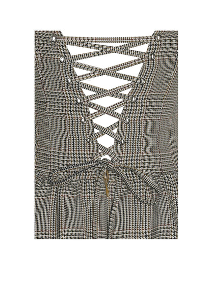 Dacia Plaid Halter Lace-up Bubble Mini Dress