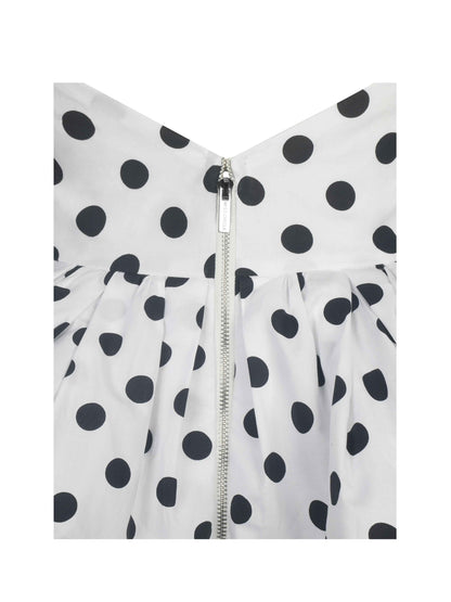 Ilene White and Black Polka Dot Bubble Hem Halter Top