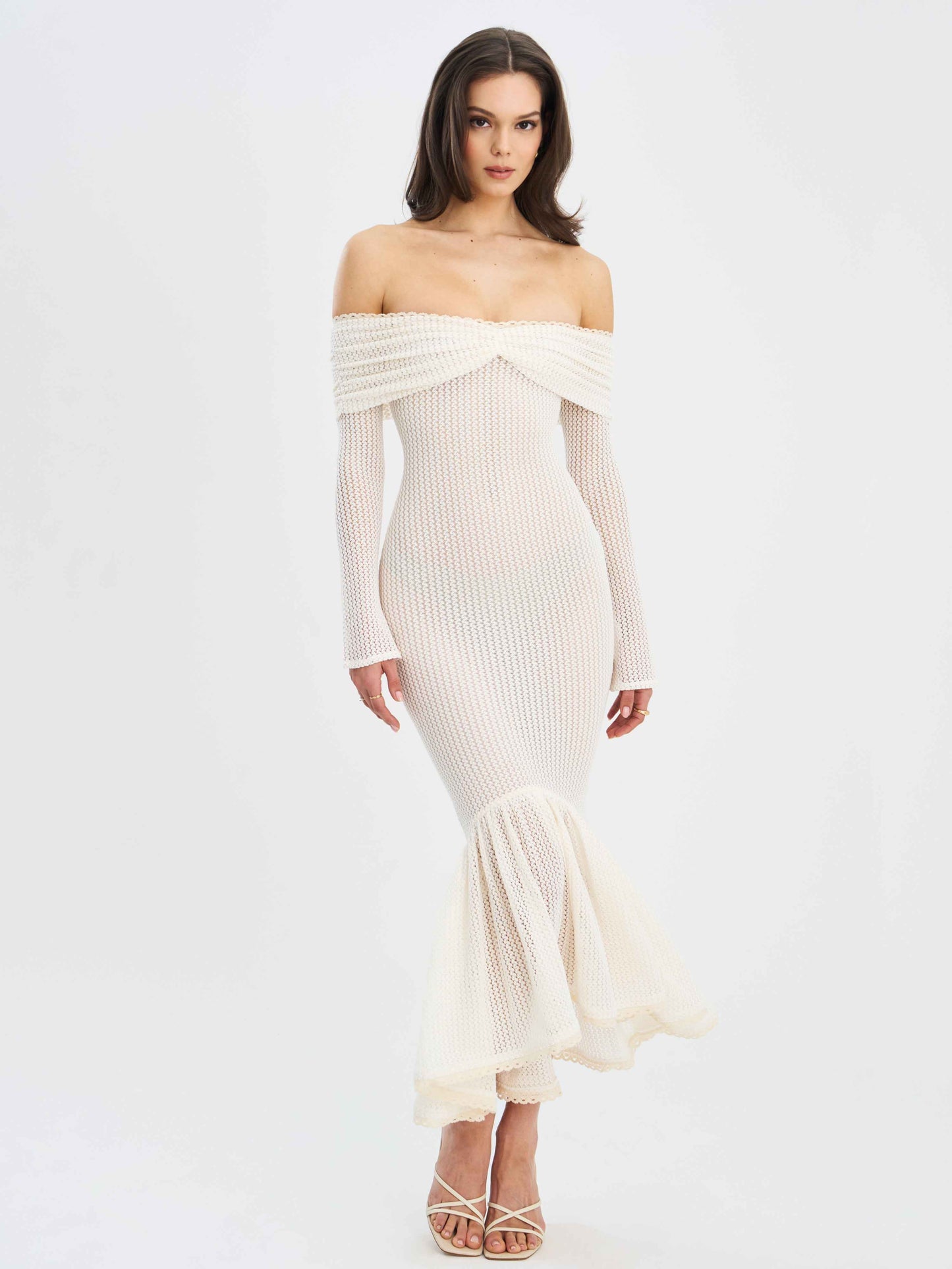 Kaedyn Off Shoulder Long Sleeve Crochet Mermaid Maxi Dress