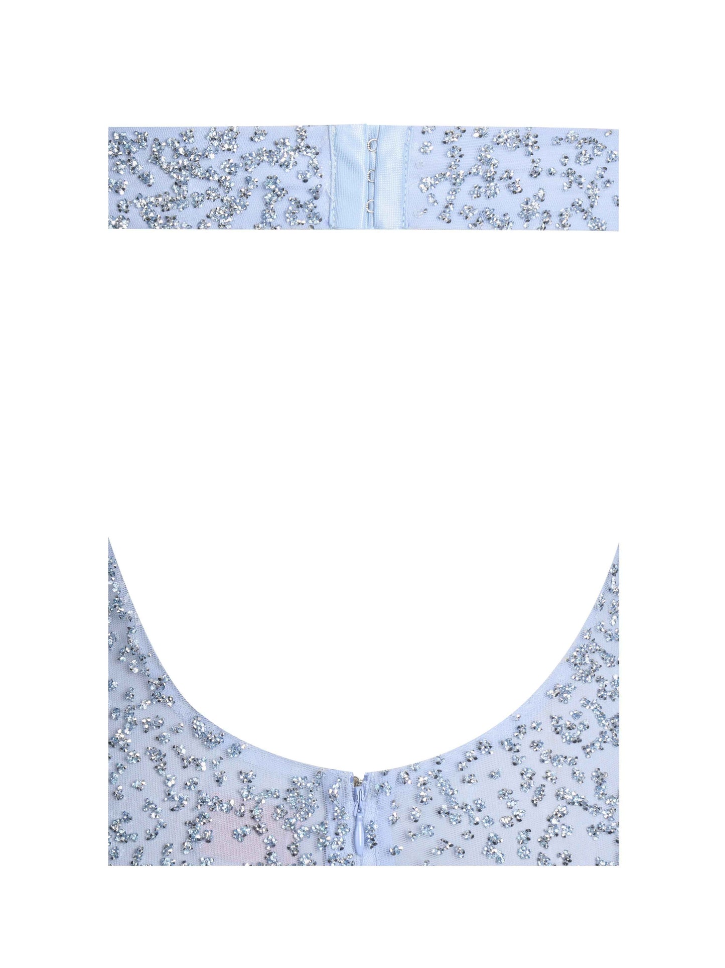 Wallie Baby Blue Rhinestone Embellished Mesh Backless Gown