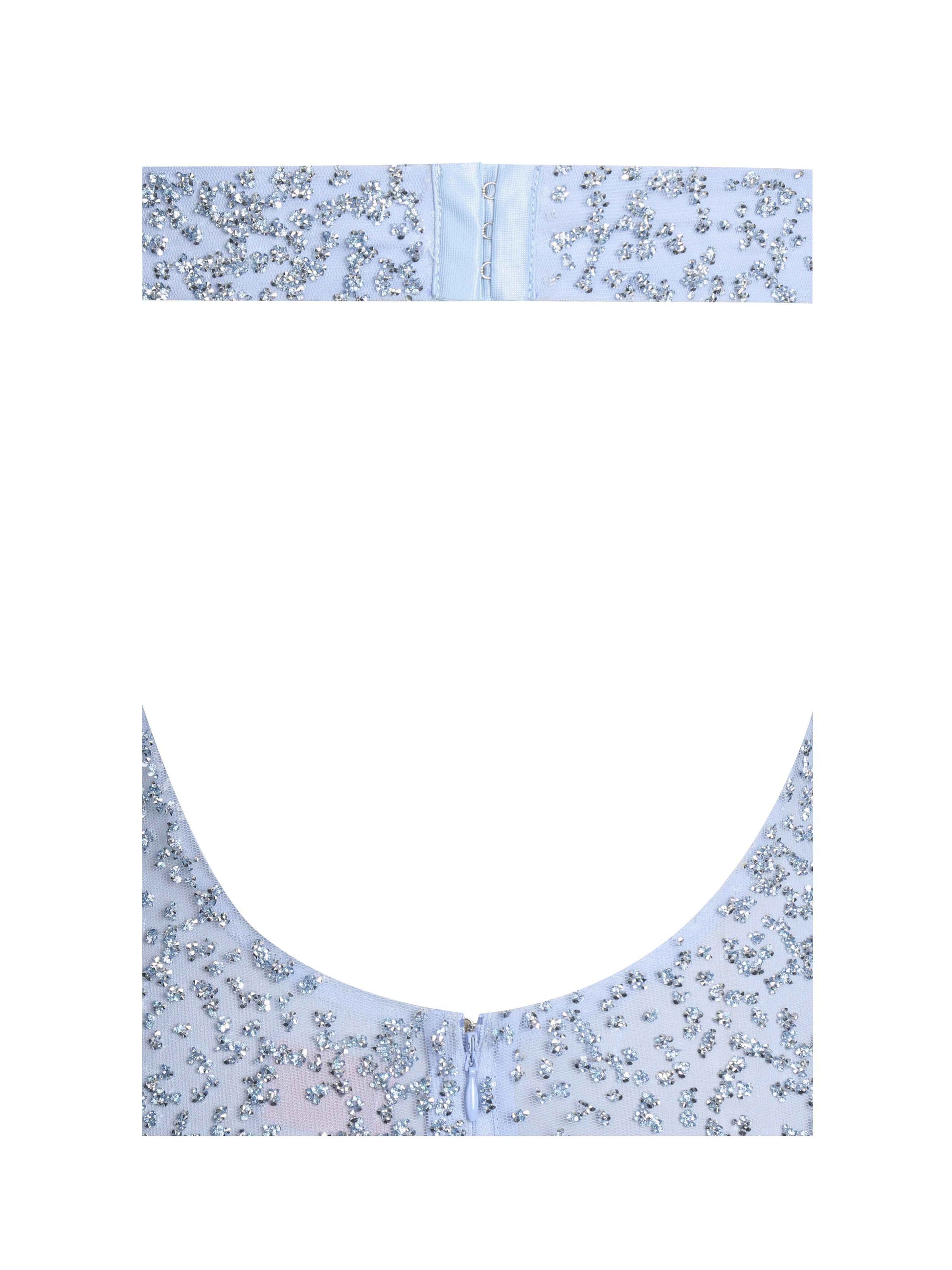 Wallie Baby Blue Rhinestone Embellished Mesh Backless Gown