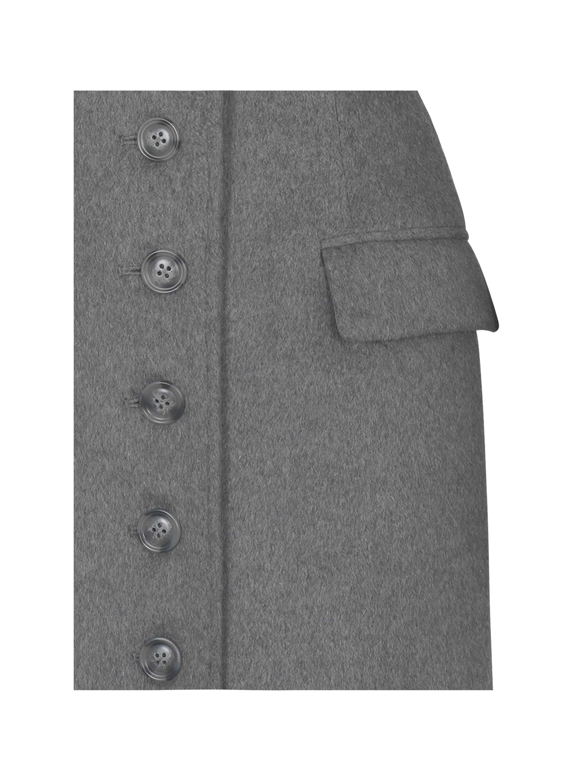 Faye Grey Wool Blend Single-Breasted Coat with Removable Faux Fur Collar