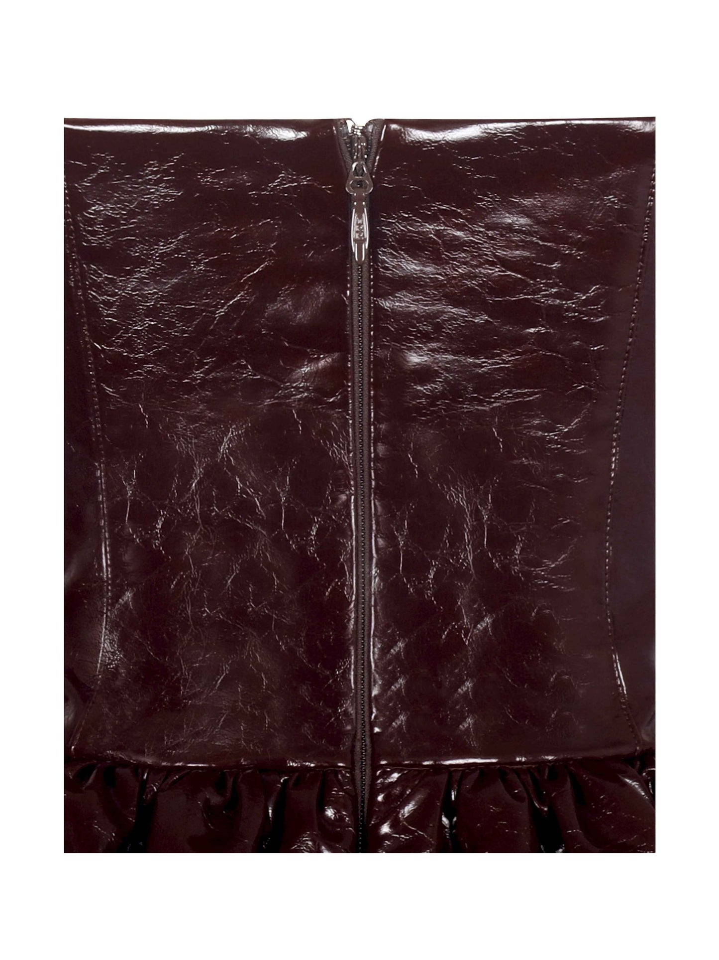 Jaslene Mahogany Ruched Peplum Plunge Halter Midi Dress