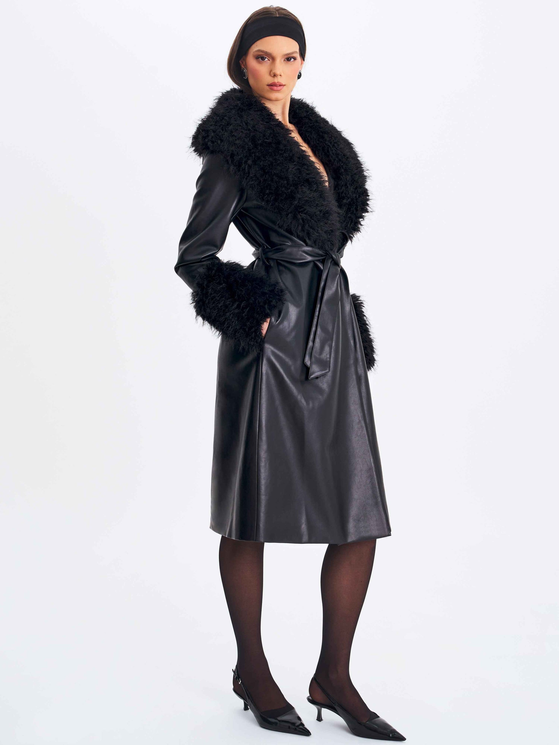 Zariah Black Faux Fur Trimmed Longline Coat