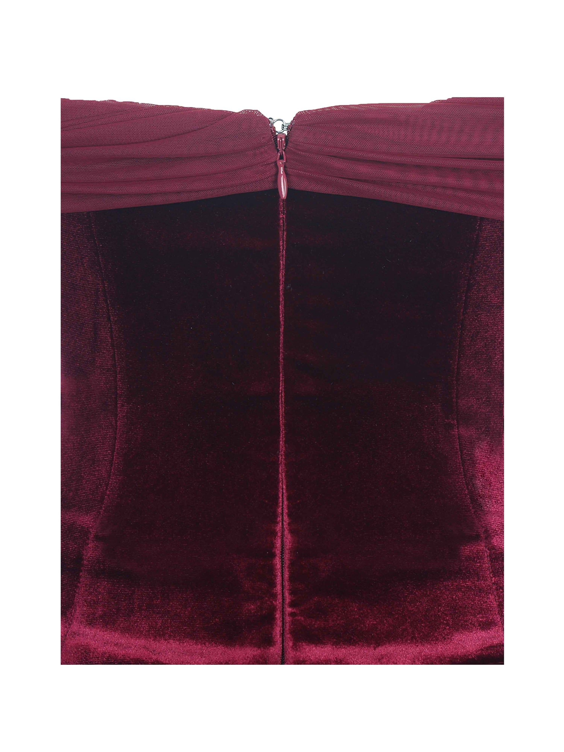 Maybelle Magenta Bardot Lace Strap Peplum Maxi Dress