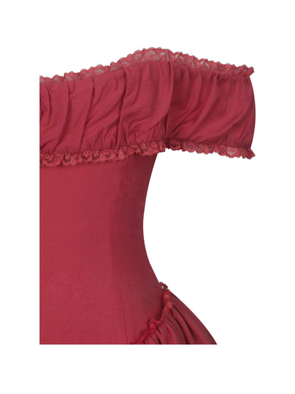 Xavy Crimson Off-Shoulder Corset Midi Dress