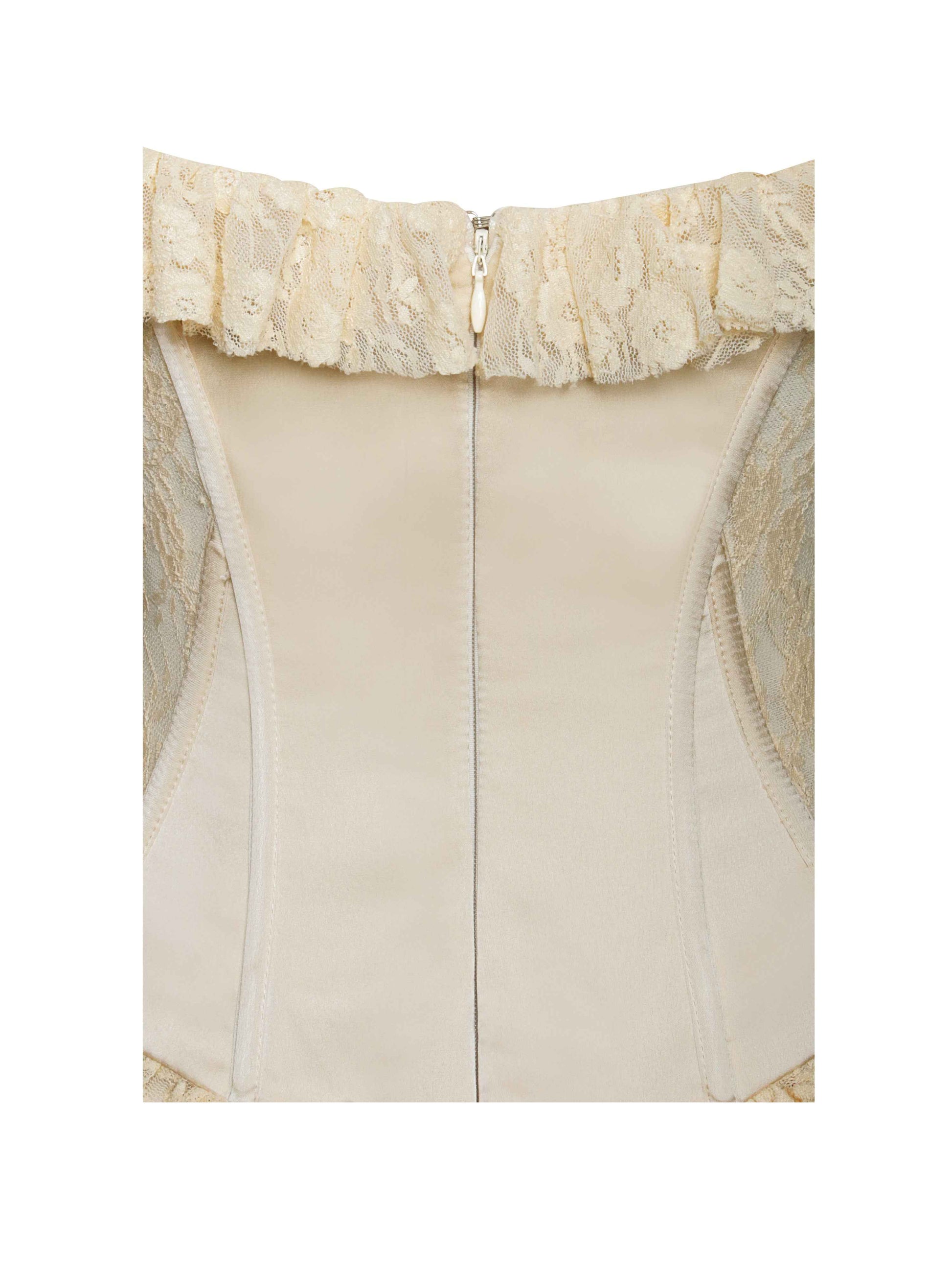 Ersilia Pale Yellow Satin Lace Peplum Corset Off Shoulder Maxi Dress