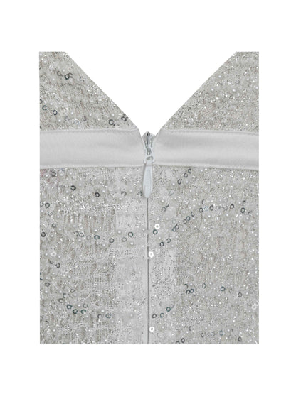 Adelaide White Beaded Sequin Net Bodycon Gown