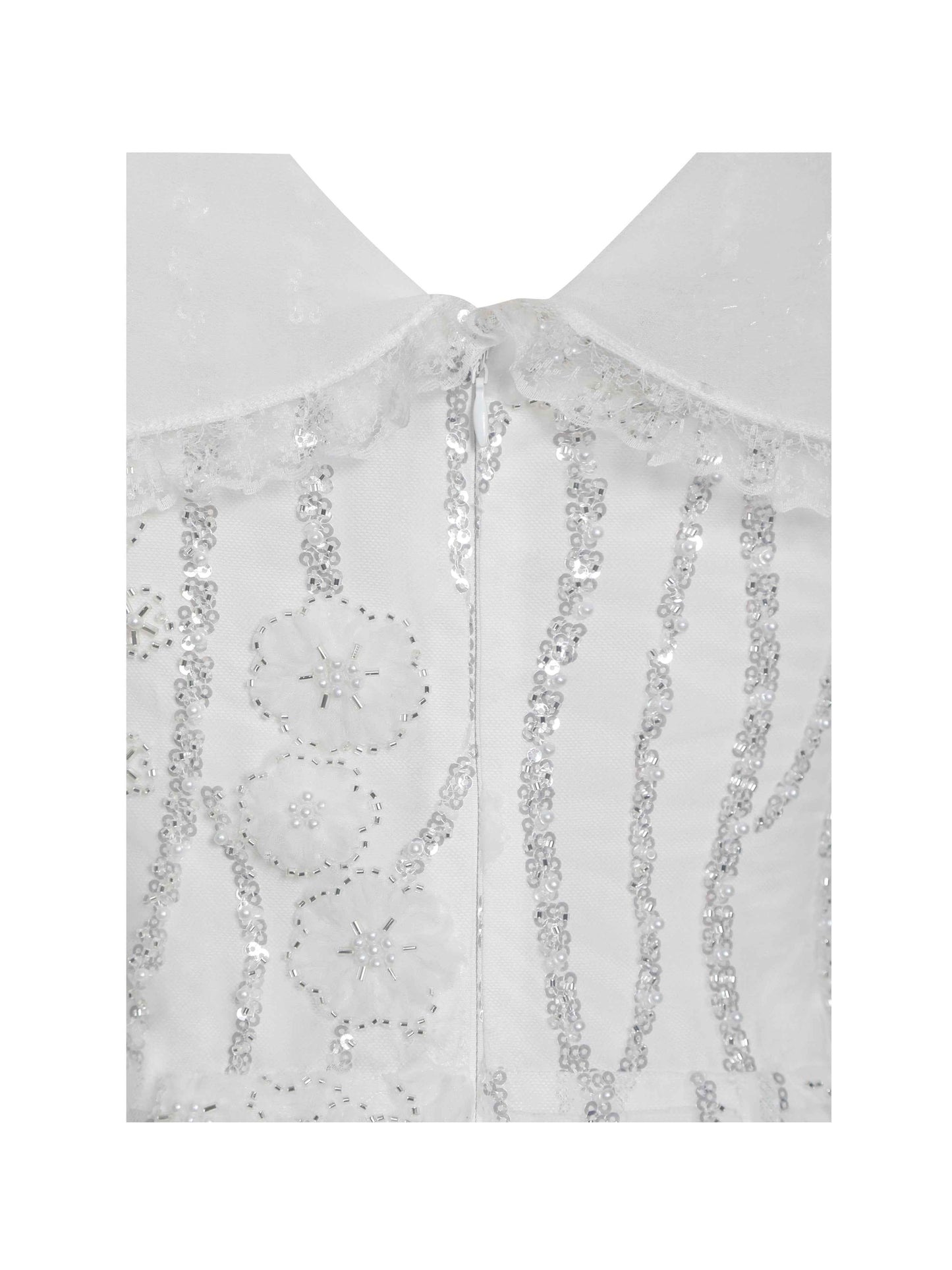Paola White Peter Pan Collar Beaded Sequin Mermaid Midi Dress