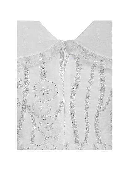 Paola White Peter Pan Collar Beaded Sequin Mermaid Midi Dress