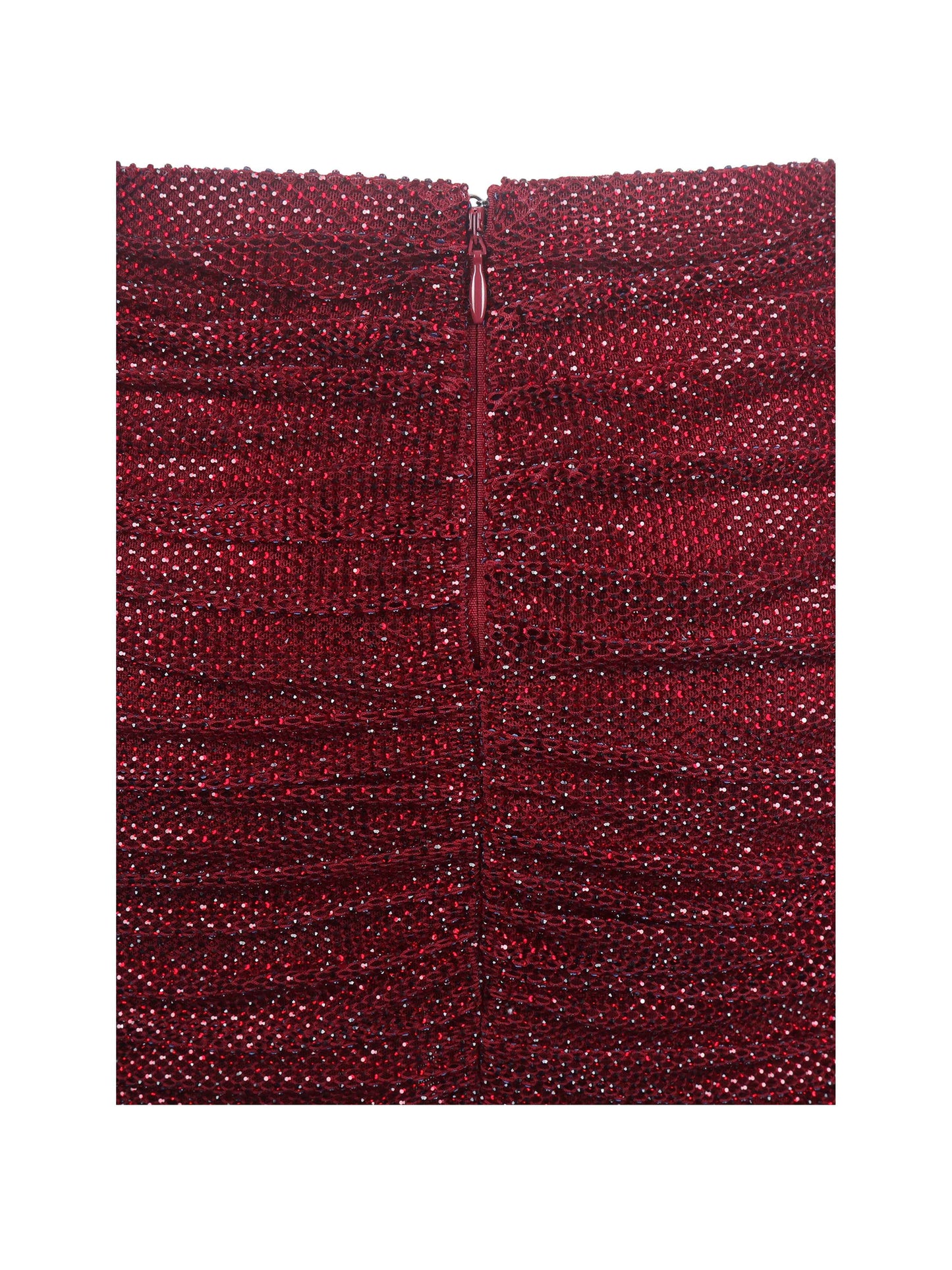 Darleen Crimson Rhinestone Mesh Low Waist Ruched Skirt