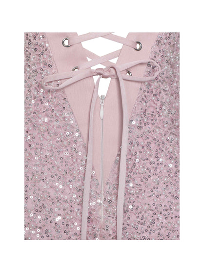 Raizel Pink Beaded Sequin Bodycon Gown with Scarf
