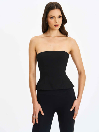 Quinette Black Peplum Top with Beaded Asymmetrical Cape