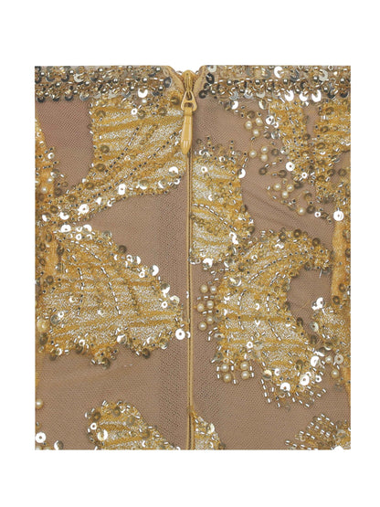 Edie Gold Beaded Sequin Midi Pencil Dress