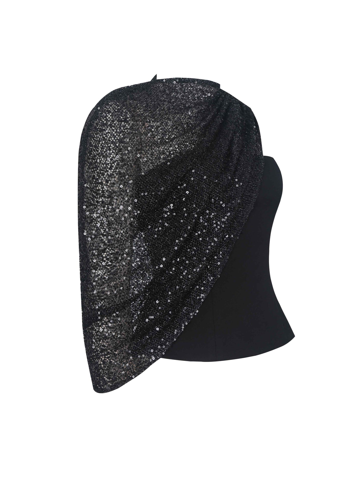 Quinette Black Peplum Top with Beaded Asymmetrical Cape