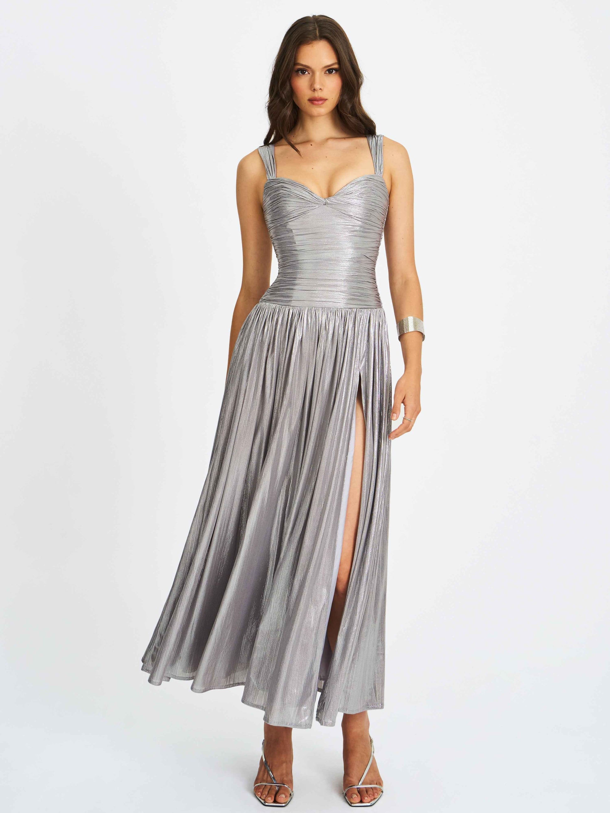 Palmer Silver Glitter Drop Waist Maxi Dress