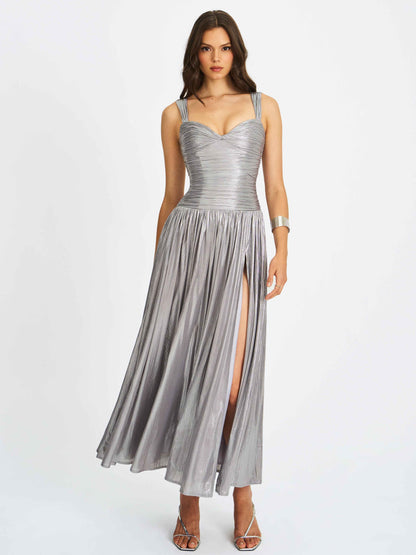 Palmer Silver Glitter Drop Waist Maxi Dress
