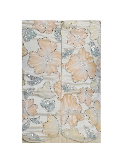 Quanisha Yellow Beaded Floral Mini Chiffon Dress with Scarf