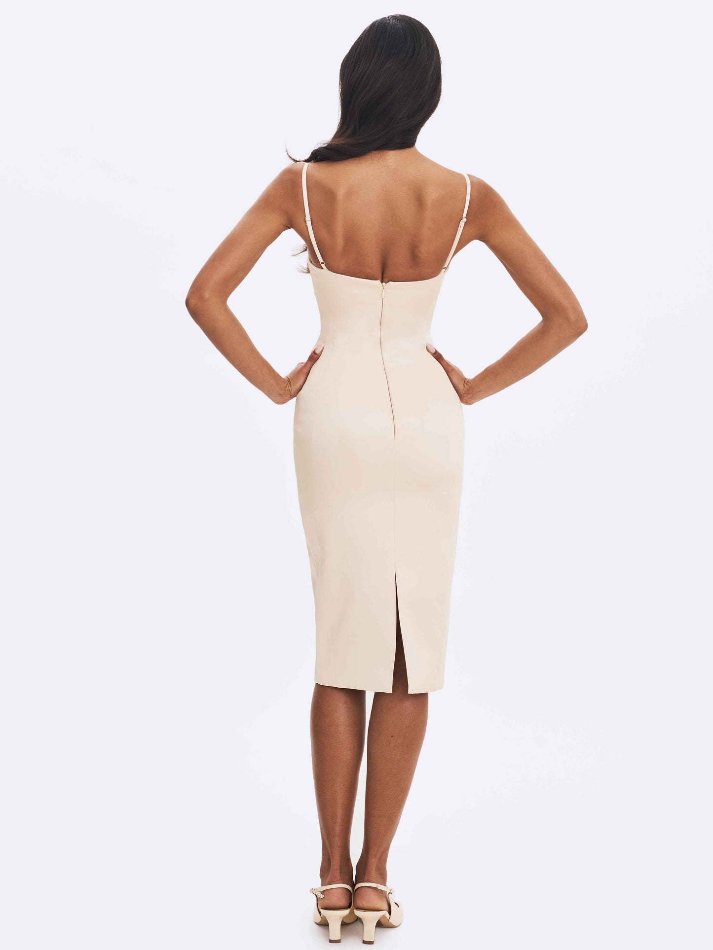 Gracie Butter Yellow Ruched Satin Midi Dress