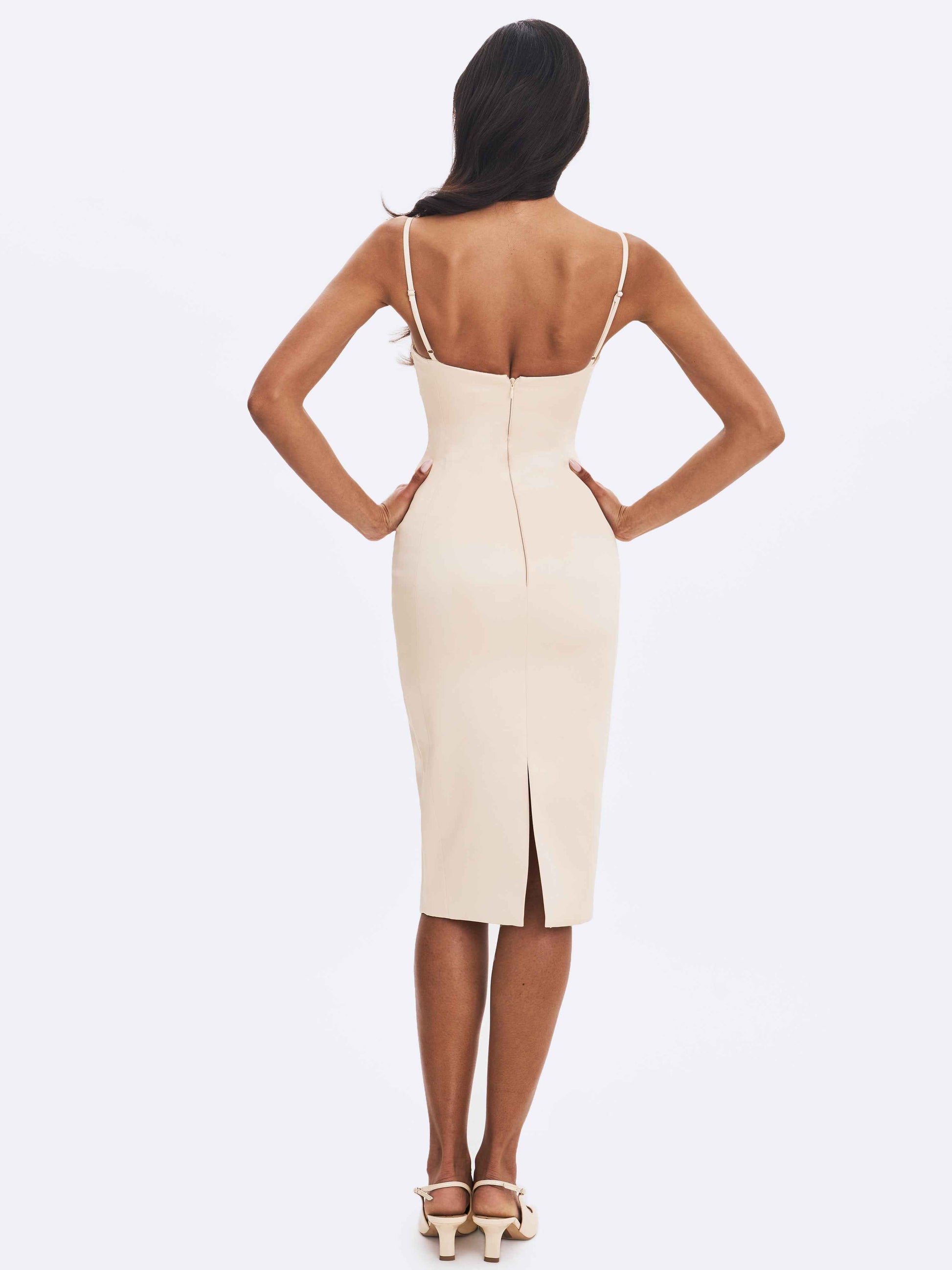 Gracie Butter Yellow Ruched Satin Midi Dress