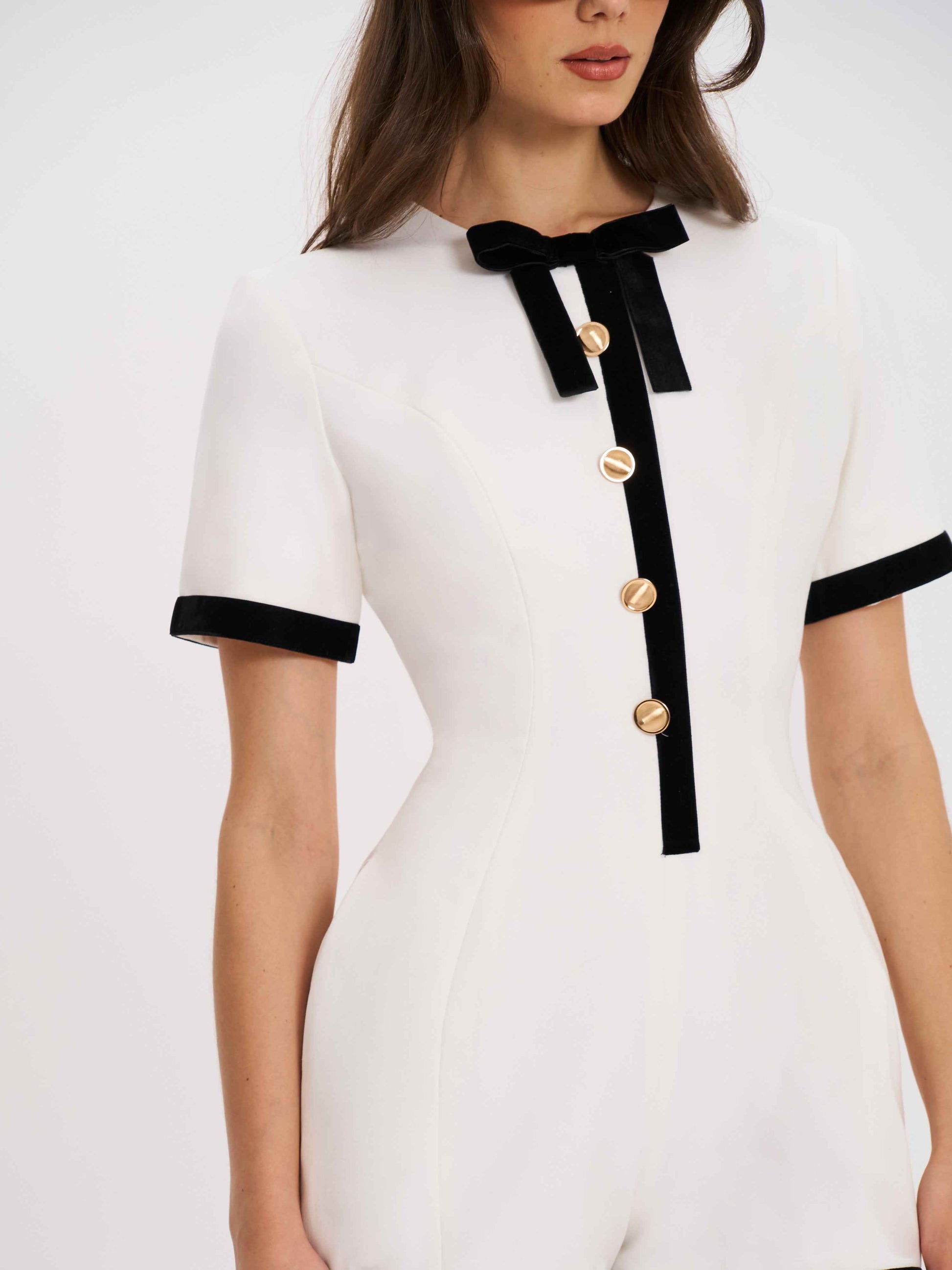 Idina Business Casual White Romper with Black Trim