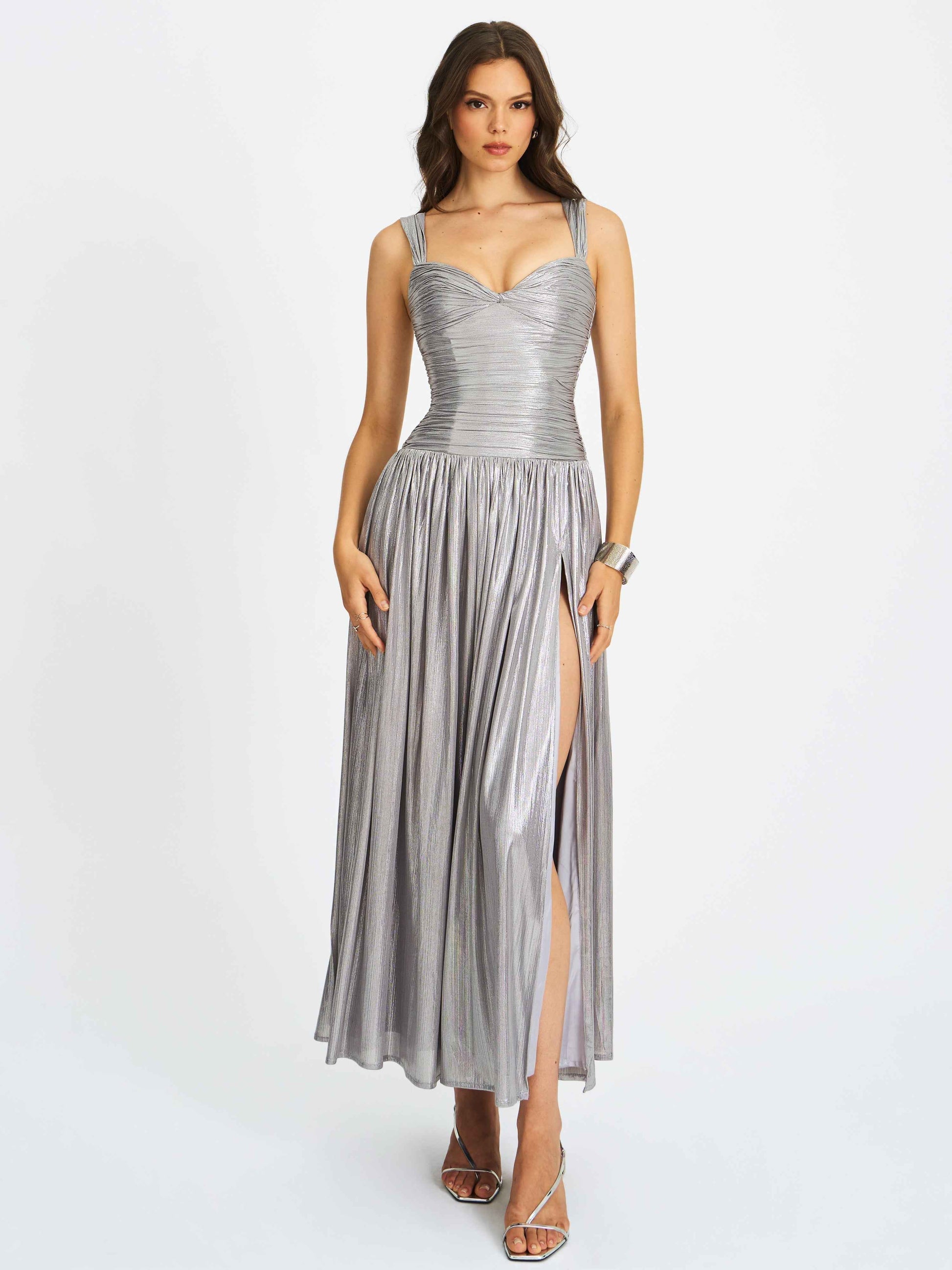 Palmer Silver Glitter Drop Waist Maxi Dress