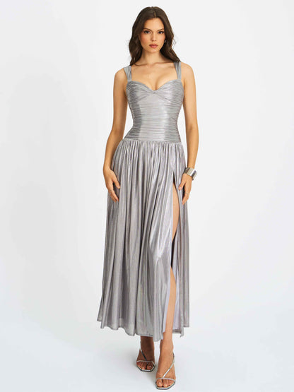 Palmer Silver Glitter Drop Waist Maxi Dress