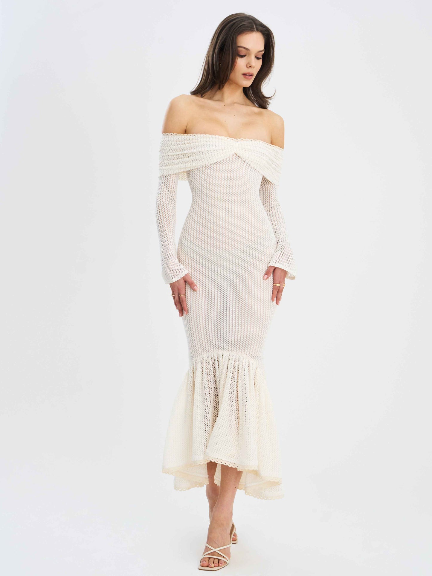Kaedyn Off Shoulder Long Sleeve Crochet Mermaid Maxi Dress