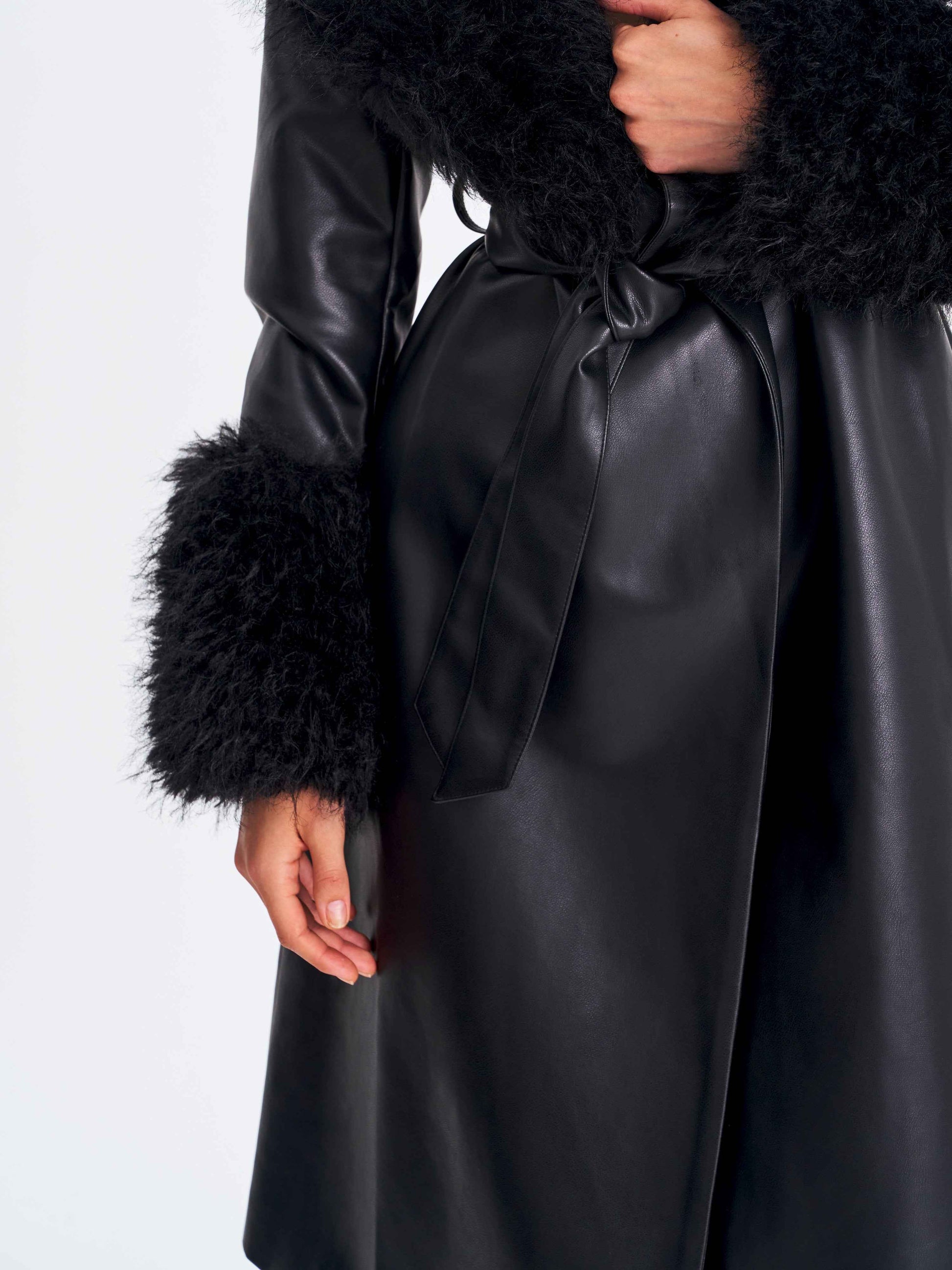 Zariah Black Faux Fur Trimmed Longline Coat