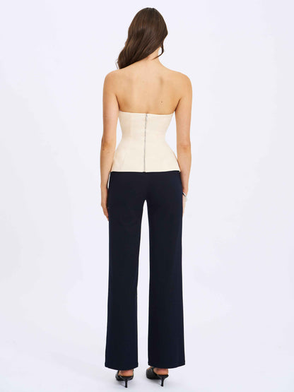 Yani Ivory Asymmetrical Lapel Sleeveless Peplum Top