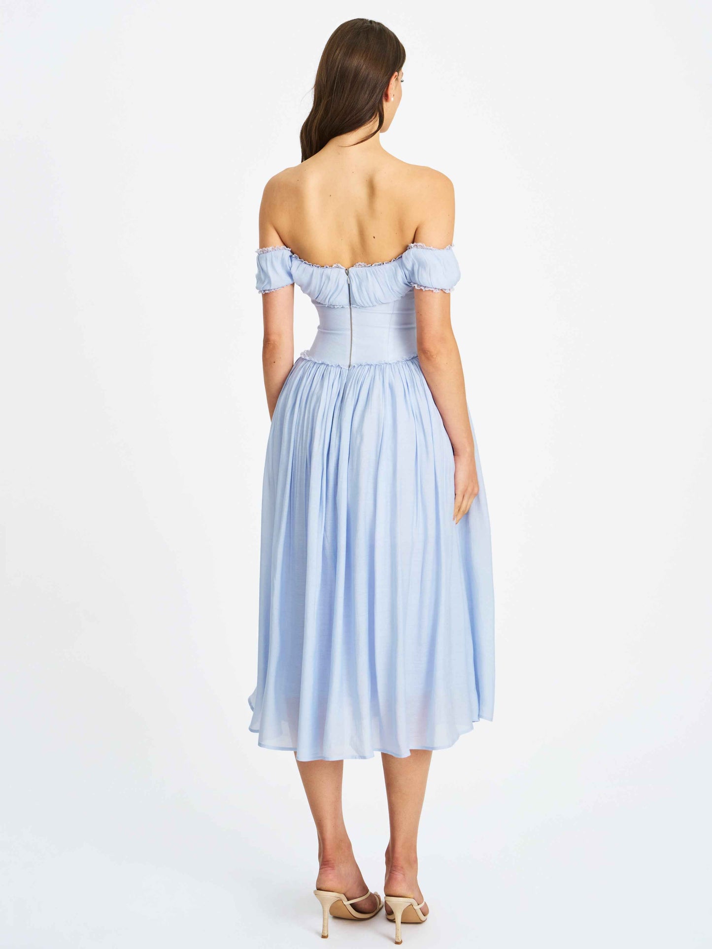 Xavy Baby Blue Off Shoulder Corset Midi Dress