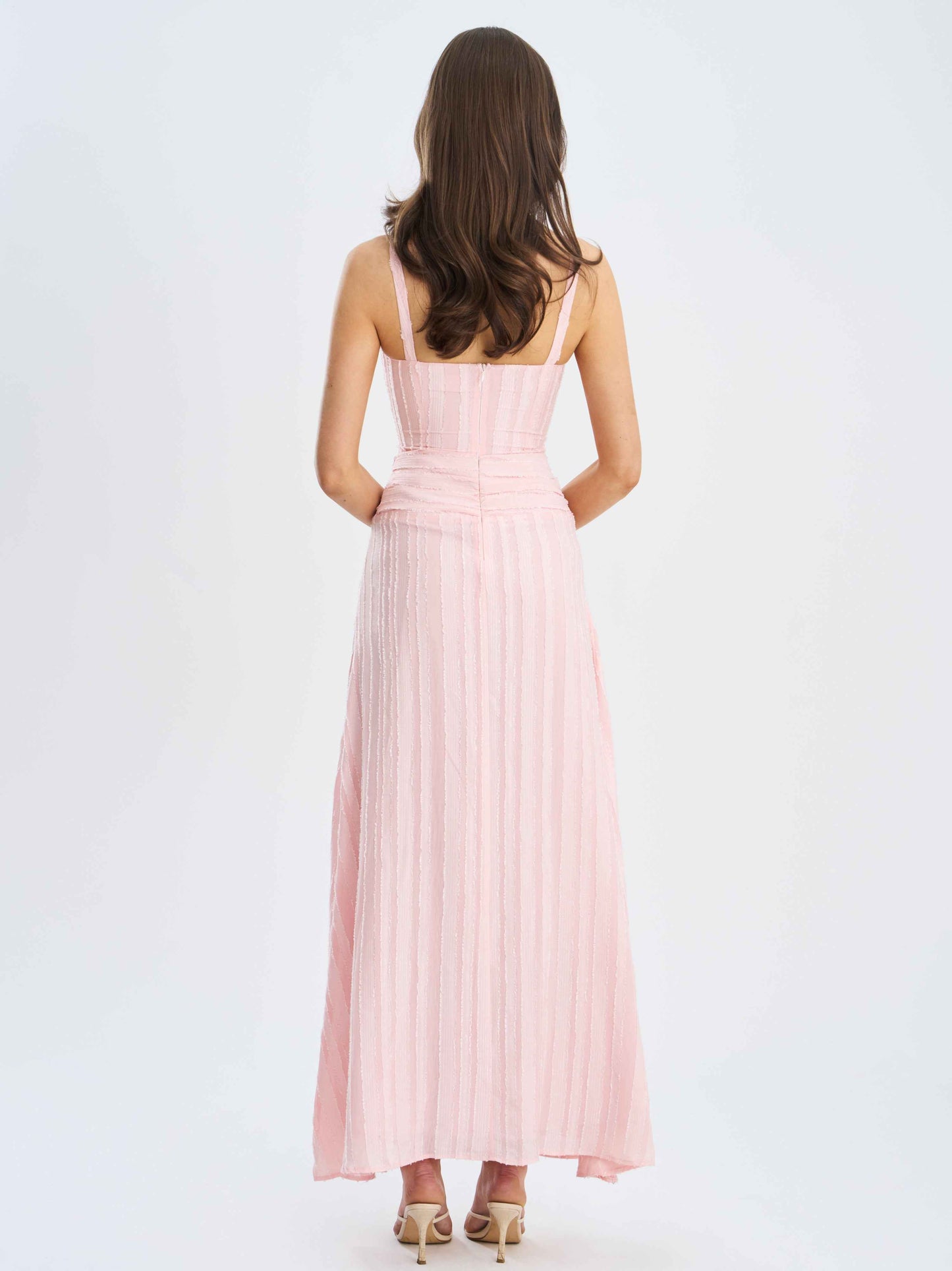 Mallory Baby Pink Stripe Jacquard High Slit Gown