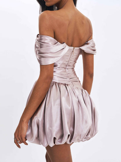 Milena Champagne Ruched Asymmetrical Bubble Mini Dress