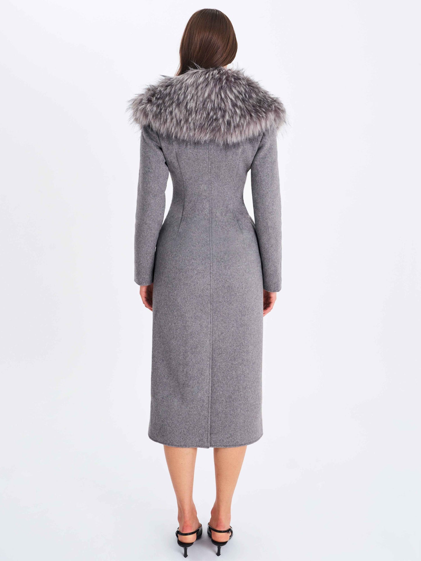Faye Grey Wool Blend Single-Breasted Coat with Removable Faux Fur Collar